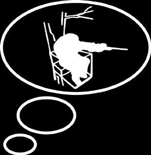 12"Deer hunter with rifle in tree stand thought bubbles Die Cut decal sticker for any smooth surface such as windows bumpers laptops or any smooth surface.: Everything Else