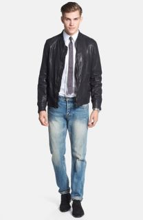 DIESEL® Leather Bomber Jacket, Calibrate Trim Fit Dress Shirt & PRPS Straight Leg Selvedge Jeans