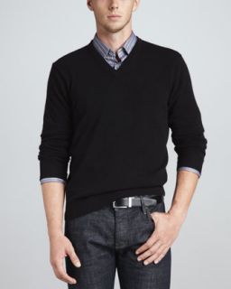 V Neck Cashmere Pullover Sweater, Black