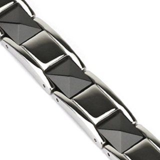 Spikes 316L Stainless Steel Black Pyramid Cut Ceramic Links Bracelet: Jewelry