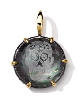 Black Sterling Silver and 18k Gold Intaglio Skull Charm, Black Shell Doublet  