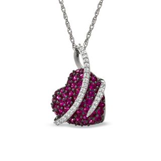 Lab Created Ruby and White Sapphire Heart Pendant in Sterling Silver