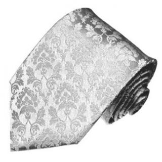 Lorenzo Cana   Luxury Italian 100% Pure Silk Tie Jacquard Woven Necktie Silver Grey Floral   84156 at  Mens Clothing store: