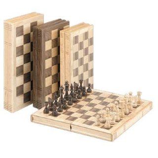 13" Inch Oak Book Style Folding Chess Set: Toys & Games