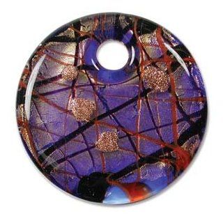 Lampwork Glass Gold Foil Blue Red Large Round Pendant 39mm: