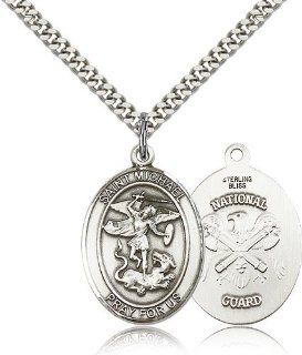 .925 Sterling Silver Saint St. Michael / Nat'L Guard Medal Pendant 1/2 x 1/4 Inches Police Law Officers/EMTs 9076  Comes with a SS Lite Curb Chain Neckace And a Black velvet Box: Jewelry