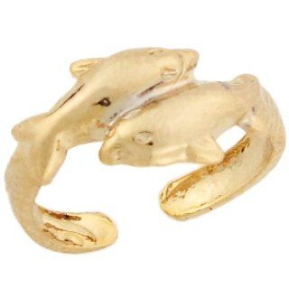 14k Real Gold Two Dolphins Sea Life Cute Designer Womens Toe Ring: Jewelry