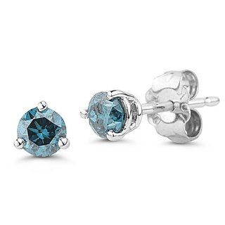 10k White Gold Martini Set Blue Diamond Stud Earrings (1/4 cttw): Jewelry