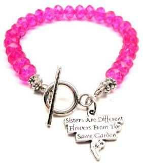 Sisters Are Different Flowers From the Same Garden Hot Pink Crystal Beaded Toggle Bracelet ChubbyChicoCharms Jewelry