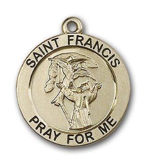 Large Detailed Men's 14kt Solid Gold Pendant Saint St. Francis Medal 1 x 7/8 Inches Animals/Catholic Action 4084  Comes with a Black velvet Box: Jewelry