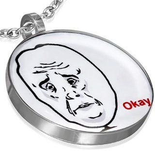 Stainless Internet Meme Faces Okay Face Pendant Ball Link Chain Necklace: Jewelry