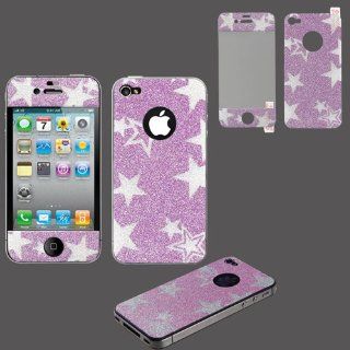 Full Body Protective Sticker Fits Apple iPhone 4 4S Pink Star Glitter with LCD Screen Protective Film AT&T, Verizon (does NOT fit Apple iPhone or iPhone 3G/3GS or iPhone 5/5S/5C): Cell Phones & Accessories