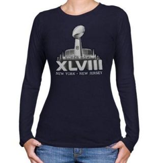 NFL Super Bowl XLVIII Ladies Primary Logo Long Sleeve T Shirt   Navy Blue
