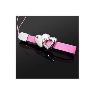 Pink   Melody Heart shade metal with Crystal decorate PU leather Hand Wrist Strap Lanyard For Camera Cell phone ipod mp3 mp4 PSP Wii and other Electronic Devices with Fastening Strap: Sports & Outdoors