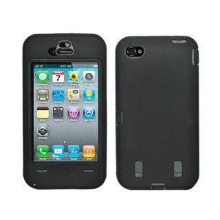 Cell Phone Snap on Cover Fits Apple iPhone 4 4S Black Rubberized Plastic Inner Black Silicone Outer Hybrid Case AT&T (does NOT fit Apple iPhone or iPhone 3G/3GS or iPhone 5/5S/5C): Cell Phones & Accessories