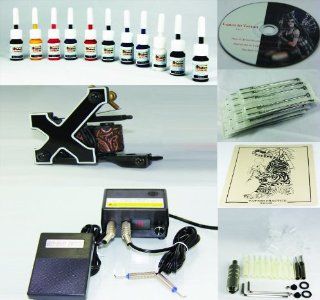 Complete Tattoo Kit Machine Gun 11 Color (Double Black) Inks + Needles + Power Supply (T1): Health & Personal Care