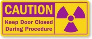 Caution: Keep Door Closed During Procedure (with Graphic), Adhesive Signs and Labels, 17" x 7": Industrial Warning Signs: Industrial & Scientific