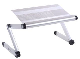 Pwr+ Portable Folding Vented Laptop Notebook Book Table Desk Tray Stand   Aluminium Alloy   Adjustable Angle Legs (Vented Silver) : Notebook Computer Stands : Office Products
