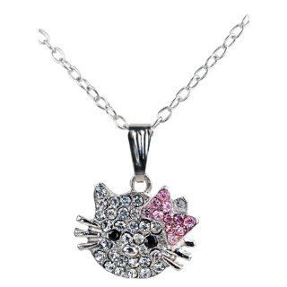 Silver Tone and Rhinestone Pendant Necklace for Little Girls: Pendant Necklaces: Jewelry