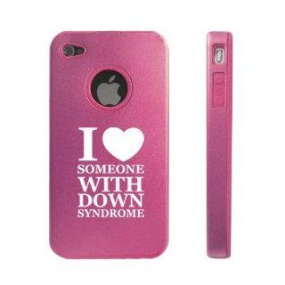 Apple iPhone 4 4S 4G Pink DD304 Aluminum & Silicone Case I Love Heart Someone with Down Syndrome: Cell Phones & Accessories
