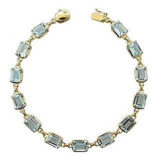 14k Yellow Gold, Emerald Cut Aquamarine Bezel Bracelet (10.60 ctw): Link Bracelets: Jewelry