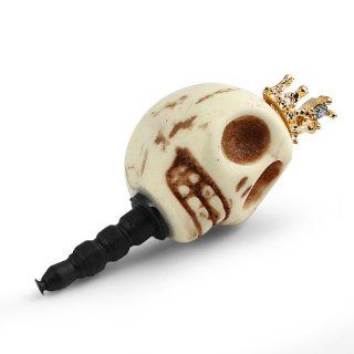 Ear Phone Jack Plug /Anti Dust Plug for Devices with 3.5mm Jack (e.g. iPhone, iPad, Samsung S3, iPodTouch, etc.). WHITE SKULL with Crown Design studded with Clear Rhinestones   Height:23mm, Width:14mm, Thickness:18mm.: Jewelry