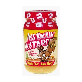 Ass Kickin' Mustard   BOOM! Add even more excitement to your burgers, hot dogs, fries and sandwiches with this dijon style mustard. Spiced with Habanero pepper and horseradish. : Grocery & Gourmet Food