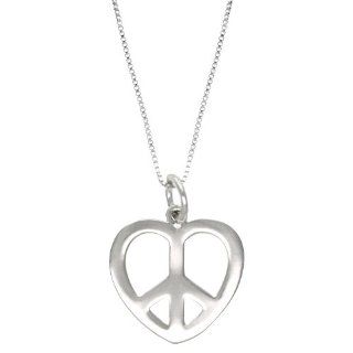 Sterling Silver Peace Sign Heart Pendant Necklace, 18": Jewelry