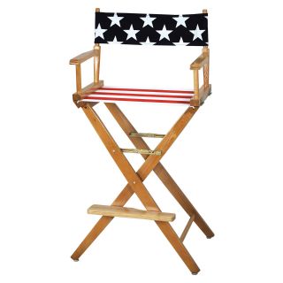 American Flag Extra Wide 30 inch American Oak Bar Height Directors Chair   Tall Directors Chairs