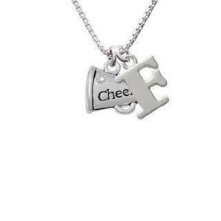 Silver Cheer Megaphone with AB Crystal   2 Sided Initial F Charm Necklace: Delight Jewelry: Jewelry