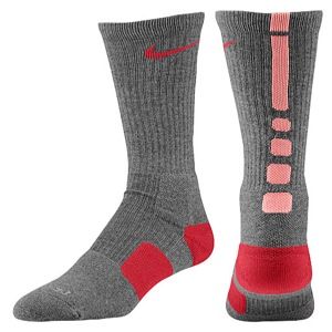 Nike Elite Basketball Crew Socks   Mens   Basketball   Accessories   Charcoal Heather/Atomic Pink/Noble Red