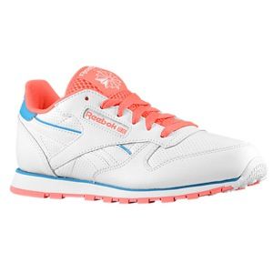 Reebok Classic Leather   Girls Grade School   Running   Shoes   White/Punch Pink/Blue Bomb