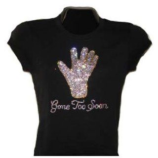 Michael Jackson Glove, Gone Too Soon 100% Swarovski Crystal Women's T Shirt (Large, Black) at  Womens Clothing store