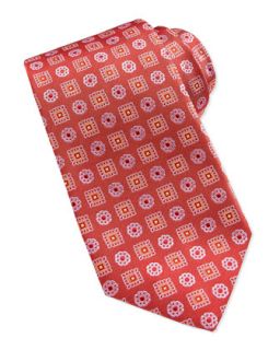 Mens Snowflake Medallion Silk Tie, Red   Isaia   Red