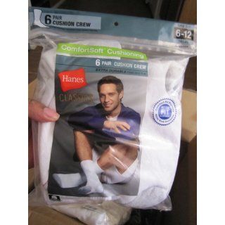 Hanes Classics Men's 6 pack cushion crew Sock, White, 10 13 (Shoe Size 6 12): Clothing