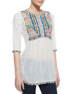 Womens Petals Embroidered Eyelet Georgette Blouse   Johnny Was Collection  