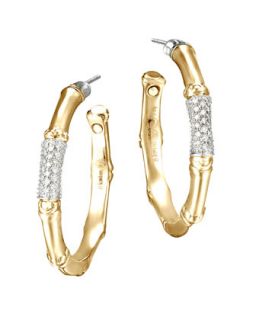 Gold Bamboo Pave Diamond Medium Hoop Earrings   John Hardy   Gold