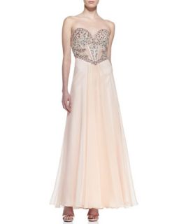 Womens Strapless Beaded & Sequined Bodice Gown, Blush   Faviana   Blush (2)