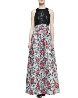 Womens Sequin Top Floral Skirt Ball Gown, Multicolor   Kay Unger New York  
