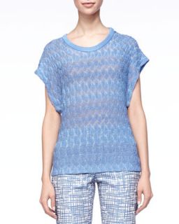 Womens Leaf Knit Short Sleeve Sweater, Blue   Missoni   Blue (38/4)