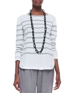Womens Organic Cozy Striped Top   Eileen Fisher   Dark pearl/Wht (L (14/16))