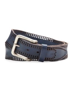 Mens Perforated Leather Belt, Blue   Remo Tulliani   Blue (40)