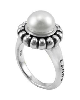 Luna Fluted Pearl Caviar Ring, 9mm   Lagos   Silver