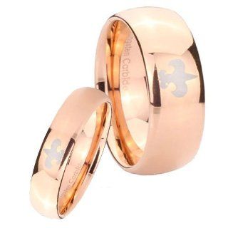 His and Hers 2pcs Tungsten Fleur De Lis Rose Gold Dome Ring Set Size 4, 7: Jewelry