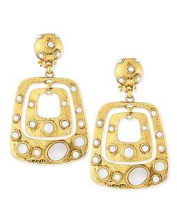 Gold Plated Square Drop Earrings with White Cabochons   Jose & Maria Barrera  