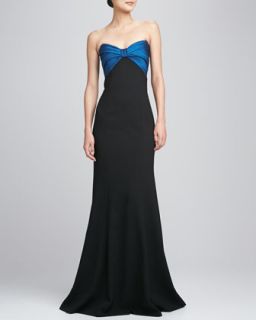 Womens Strapless Ruched Bodice Gown   David Meister   Black/Teal (14)