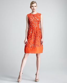 Womens Etched Cutout Sheath Dress   Lela Rose   Blood orange (8)