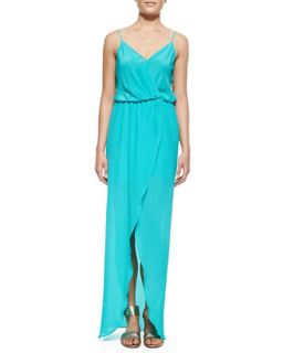 Womens Draped Tulip Silk Maxi Dress, Mint   Cusp by Neiman Marcus   Blue