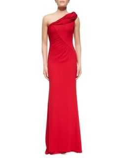 Womens Draped One Shoulder Column Gown   Badgley Mischka Collection   Red (12)