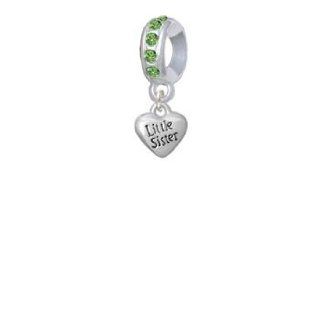 Mini 3 D ''Little Sister'' Heart Peridot Crystal Charm Bead Dangle: Jewelry
